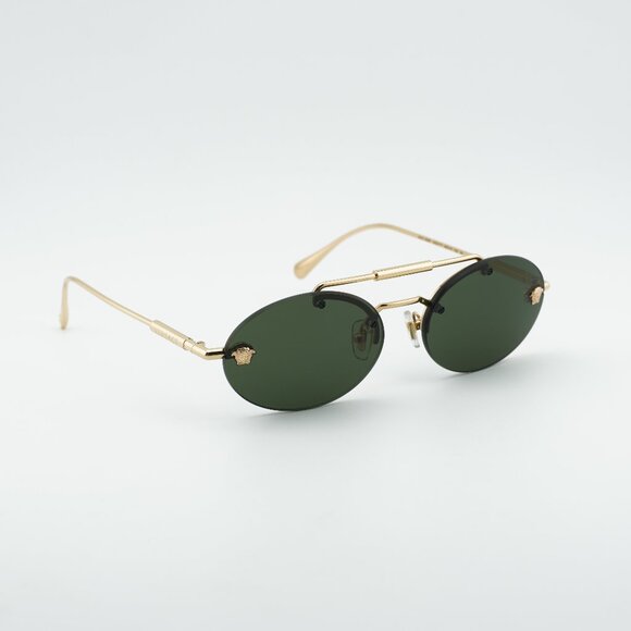Versace VE2295 1002/71 Sunglasses Gold Oval Frame, Dark Green Lenses main image 6